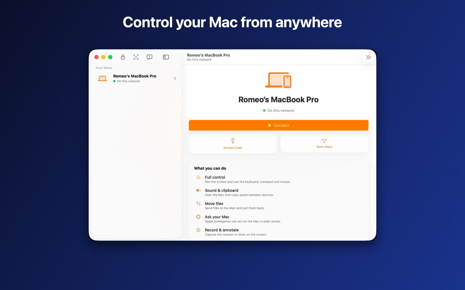 Volero controlling a Mac desktop, shown on screen