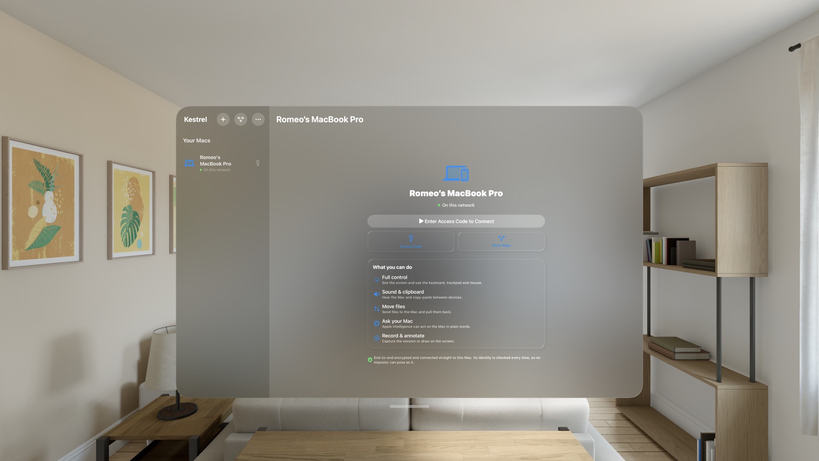 Volero on Apple Vision Pro showing a Mac as a window in the room